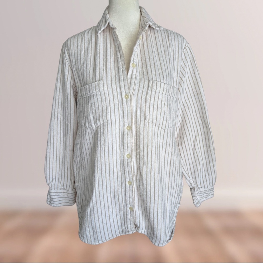 LAST CHANCE Madewell Cozy Thick Cotton White & Cream Striped Button Down Shirt